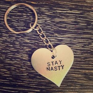 “Stay nasty” hand stamped rustic keychain